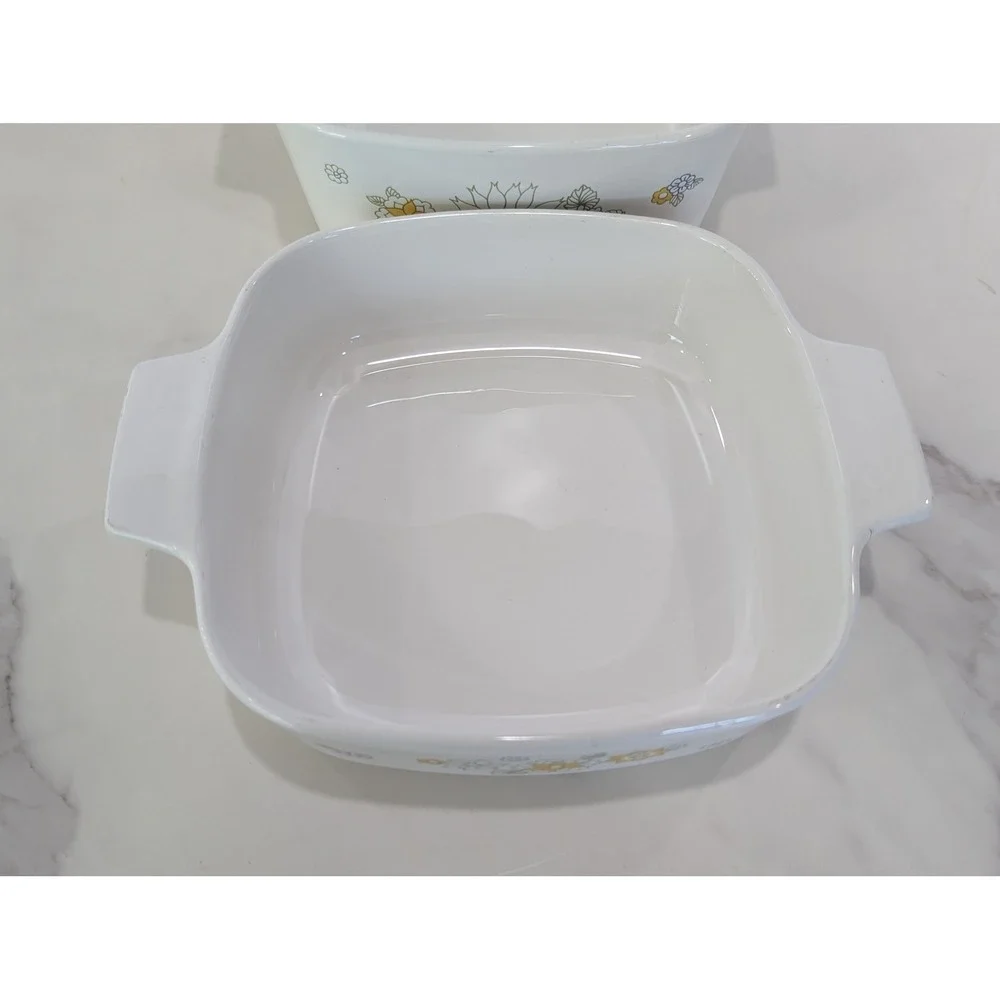 Vintage Casserole Dishes 1.5QT 1QT White Floral Bouquet Corning Ware Set